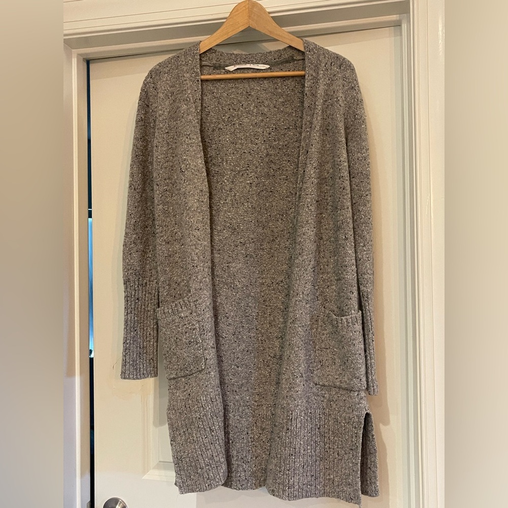 Gray Open-Front Cardigan Sweater